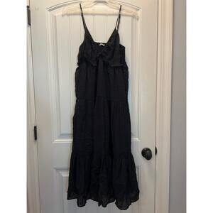 Tularosa Women’s V Neck Cotton Sleeveless‎ Tiered Ruffle Summer Dress Sz M Black